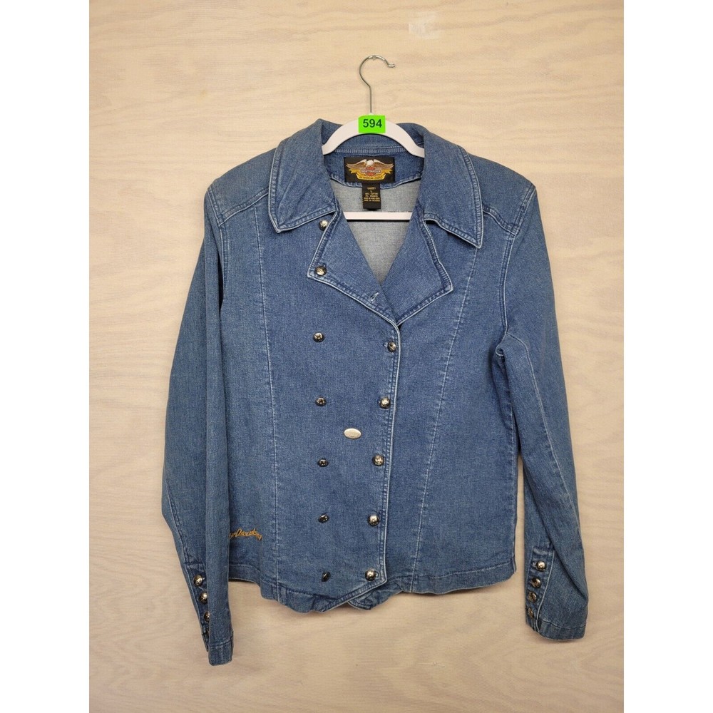 Vintage Harley Davidson Women's SZ L Jean Jacket 90's Denim Blue Biker Core